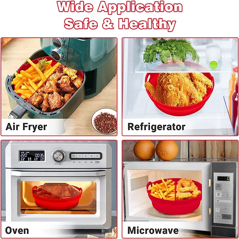 Air Fryer Silicone Basket Plate Round Reusable Air Fryer Cooking Accessories Foldable Bpa Free Airfryer Tool Baking Molds