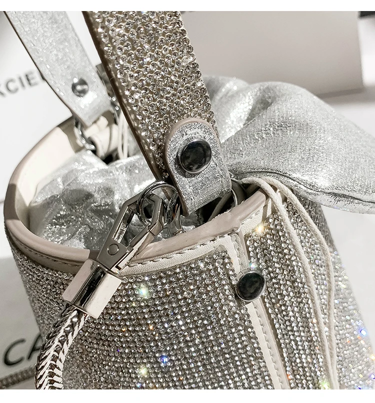 Women Handbag Glitter Bucket Bag Crystal Shiny Rhinestone Diamond Evening Bag Wedding Party Clutch Purse Shoulder Crossbody Bag