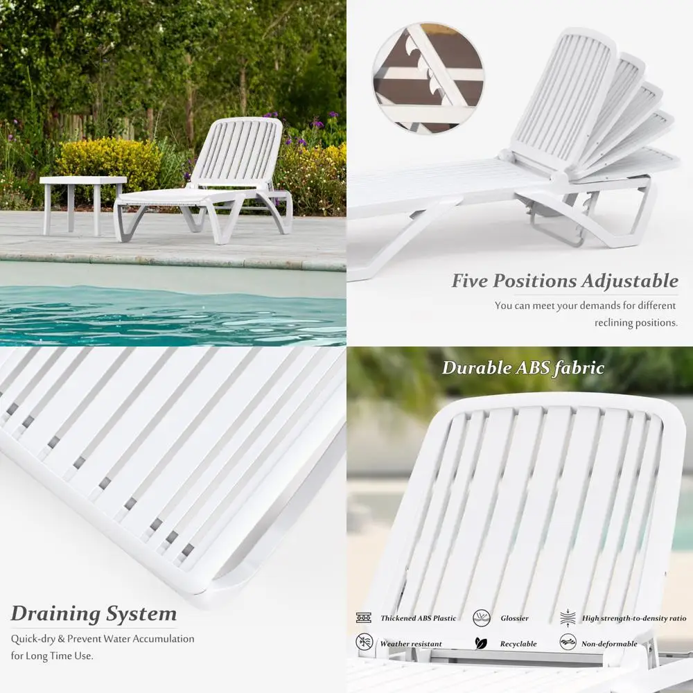 Espreguiçadeira externa de alumínio ajustável com mesa, espreguiçadeira de plástico resistente às intempéries para pátio e relaxamento de jardim