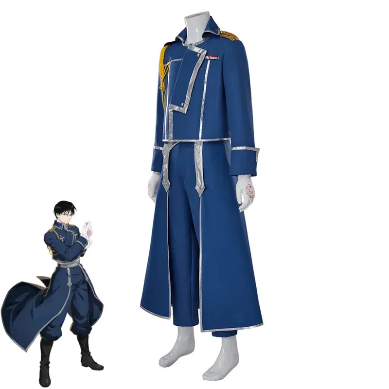 ♥ 2025 New Anime Fullmetal Alchemist Roy Mustange Cosplay Costume Blue Fight Military Uniform Coat Wig Adult Man Hallowee ★☆ly99