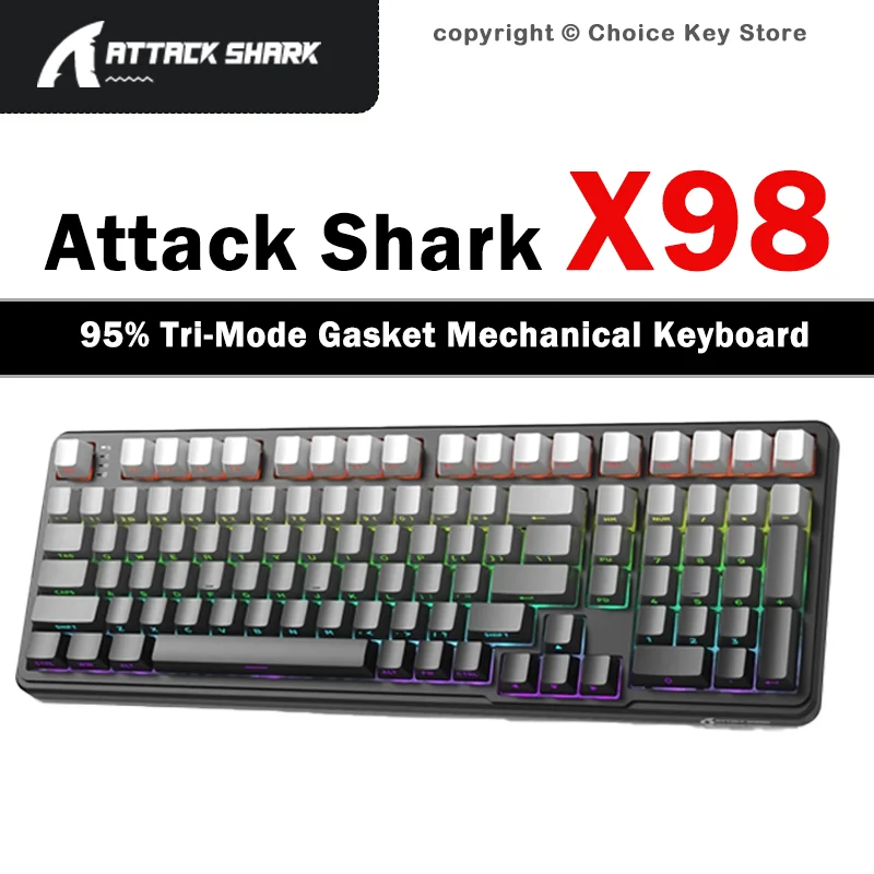ATTACK SHARK X98 X98PRO Wireless Gaming Mechanical Keyboard, Tri-Mode Bluetooth/2.4G/Wired, 102-Key Hot-Swap Gasket, RGB PBT