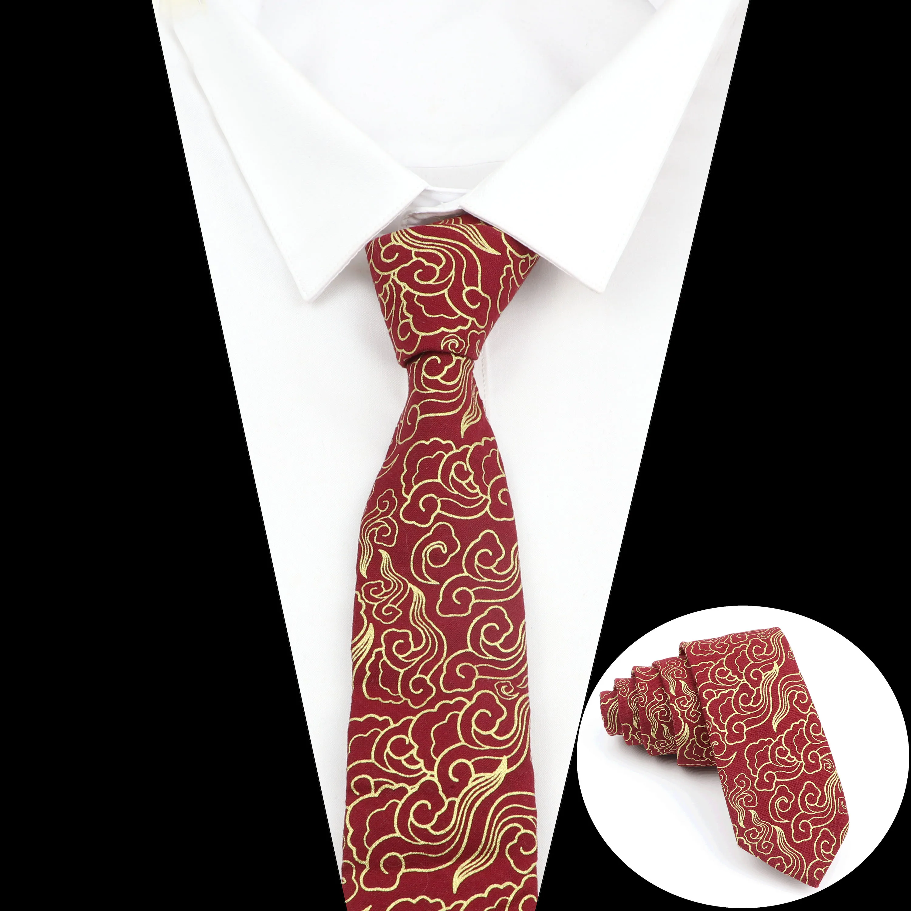 New Floral Tie For Men Women Skinny Gold Edge Cotton Crane Cherry Neck Tie For Wedding Casual Neckties Suits Flower Print Cravat