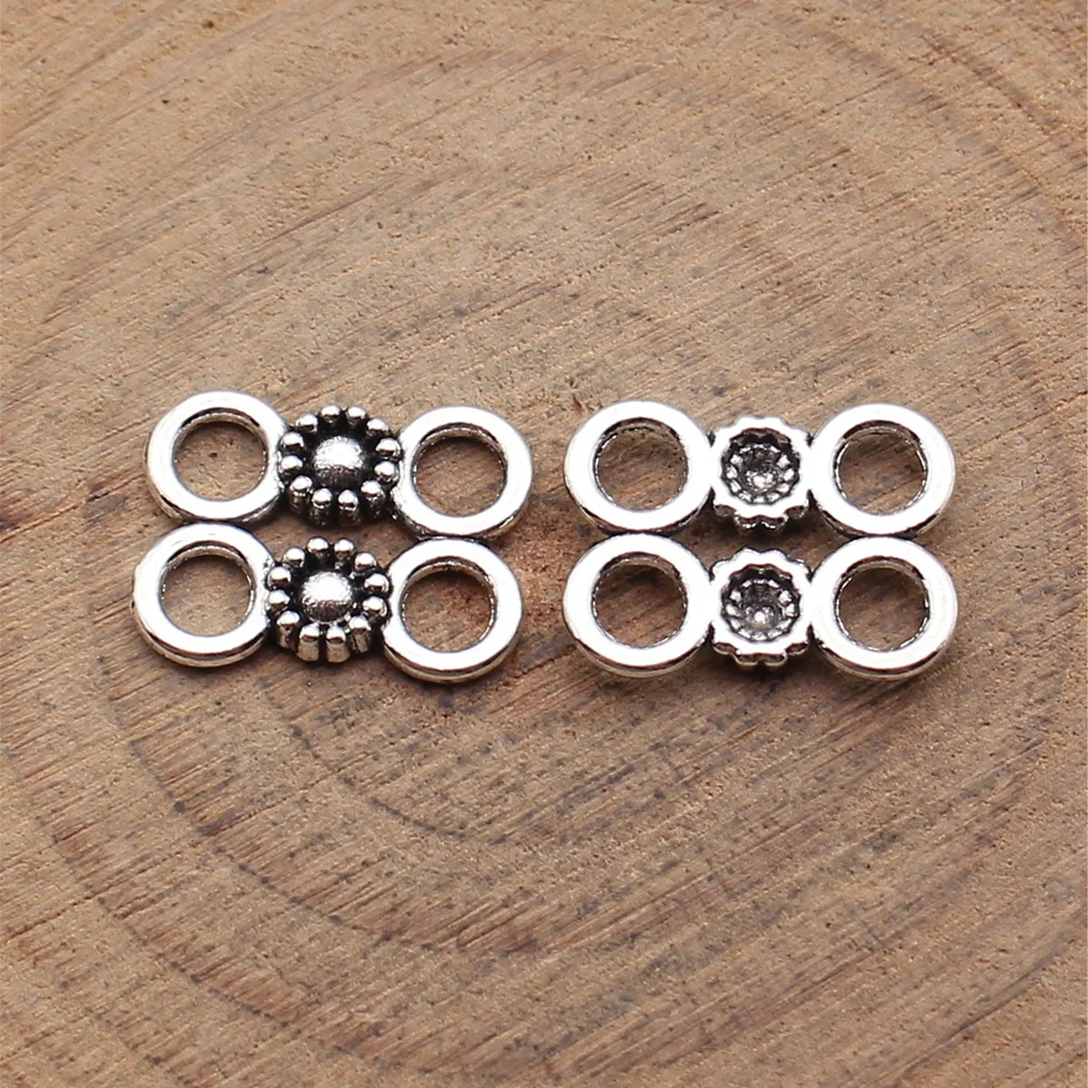 40pcs 14x11mm Antique Silver Color Circular 4-Hole Connector Vintage Hand Crafts Accessories
