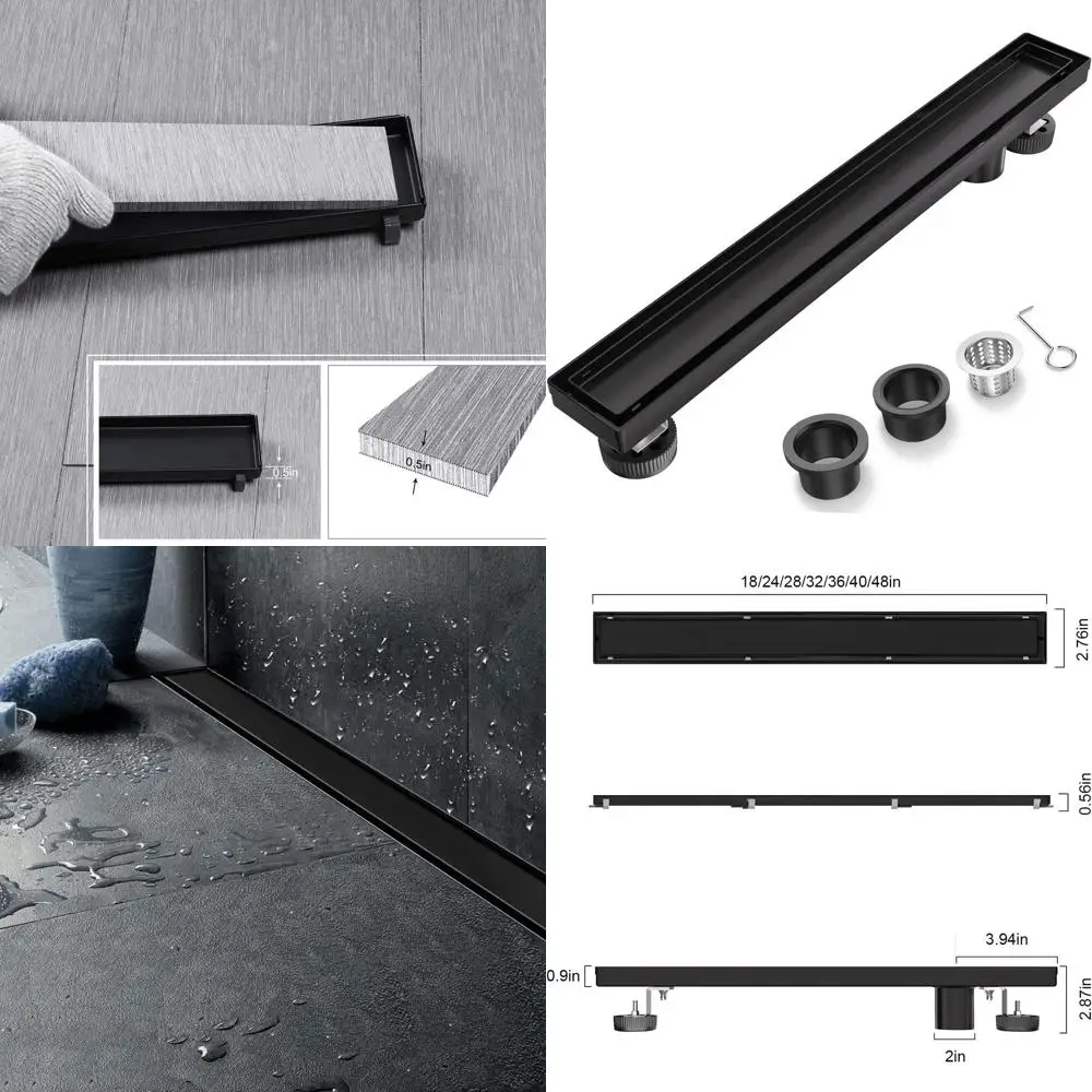 

24-дюймовый матовый черный линейный душевой трап для пола