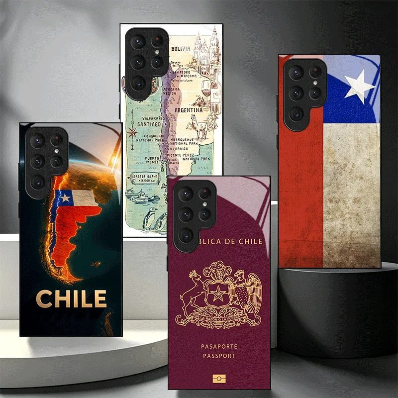 Chile Flag Map Passport Glass Phone Case for Samsung Galaxy S26 S25 S24 S23 Ultra Edge S22 S21 Plus S20 FE Shockproof Cover Shel