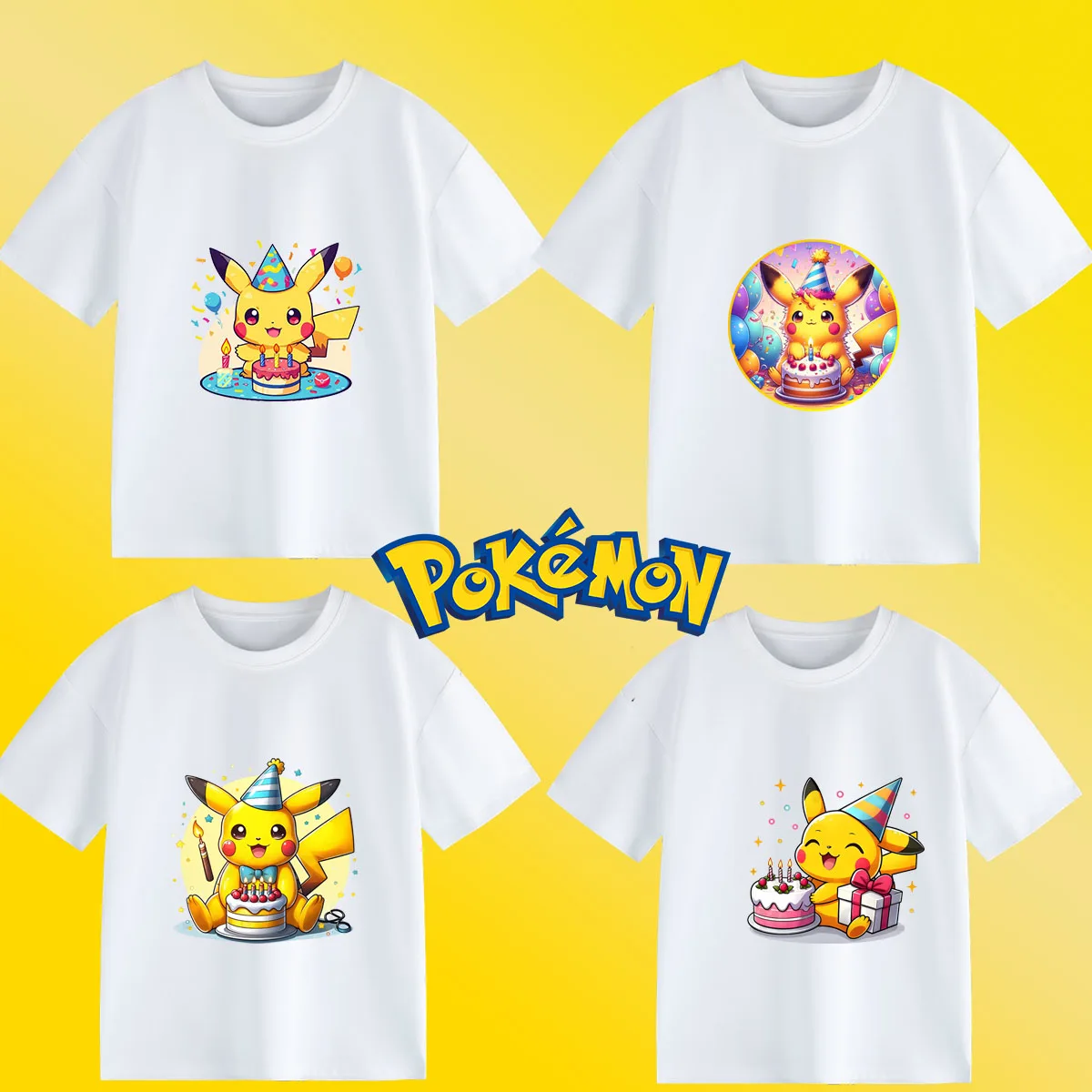 New pokemon Baby Summer Cotton T Shirt Boy Girl Birthday Tee Shirt Pikachu Kid Clothes Cartoon Birthday Gifts  for Children