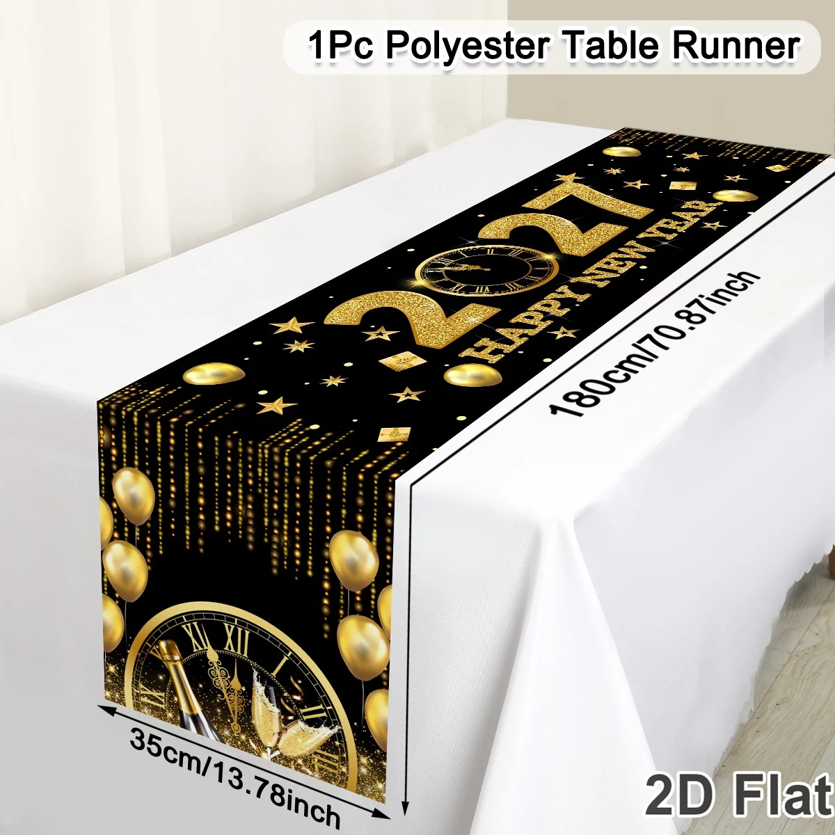 2027 Happy New Year Table Runner 35*180cm Polyester Table Flag Indoor/Outdoor Kitchen Dining Table Decor New Year Decorations