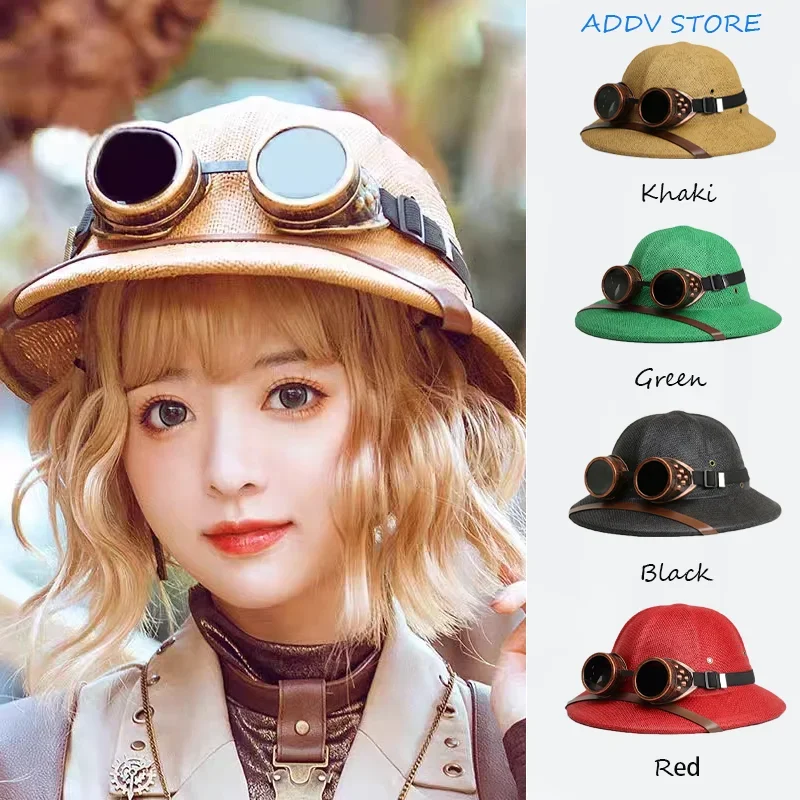 Parent-child Steampunk Goggles Hat Spring and Summer Equestrian Unisex Explorer Vietnamese Helmet Corkley Straw Hat