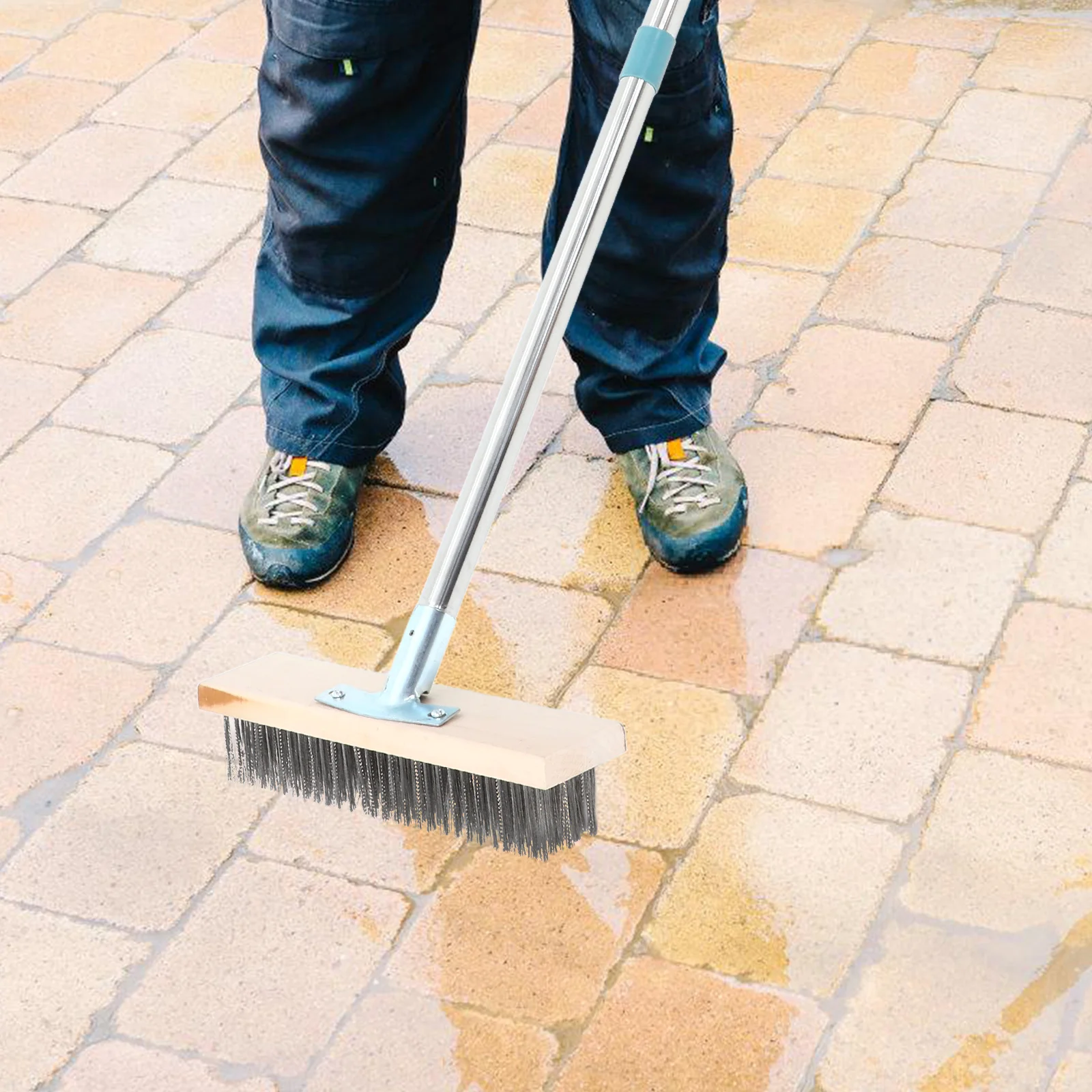 

Heavy Duty Floor Scrubber Brush 138Cm Long Handle Stainless Steel Hard Surface Cleaning Tool For Concrete Garage Patio Outdoor