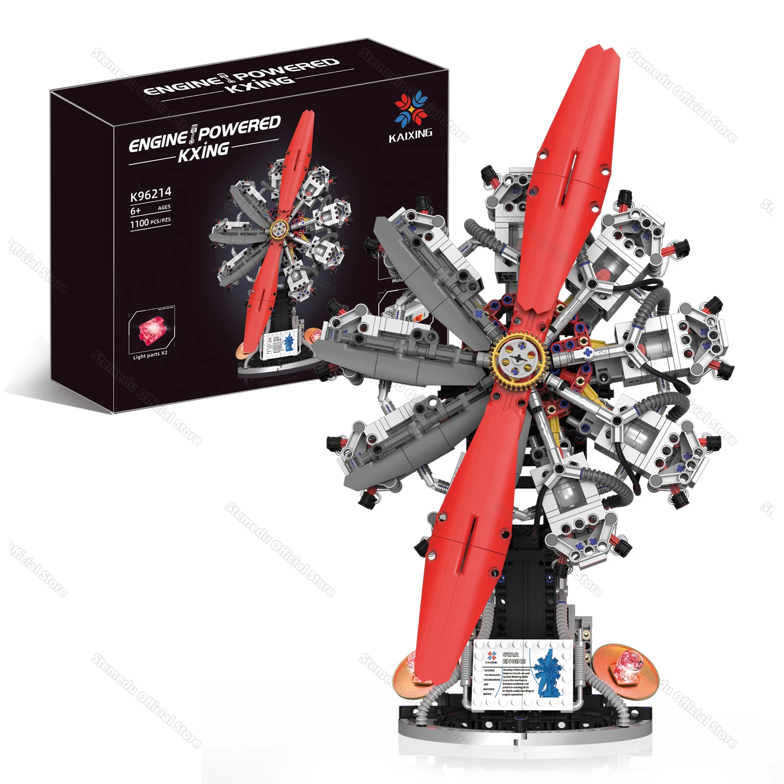 

K96214 1100pcs Simulation 9-cylinder Radial Aircraft Engine Building Block Model (light Version) Puzzle Assemble Brick Ornaments