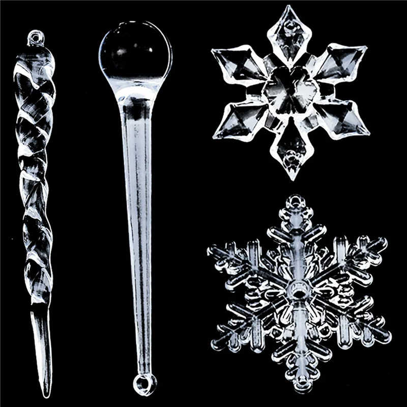 

AB35-200PC Snowflake Icicle Christmas Ornaments New Year Ornaments Crystal Christmas Tree Transparent Ornaments