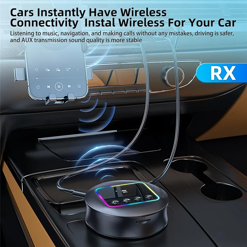 A92Z NFC Bluetooth 5.4 Sender Empfänger, Bluetooth RCA Audio Adapter mit RGB Licht/AUX/RCA/TF für TV/Auto/PC/Lautsprecher