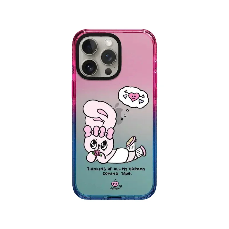 Cute Pink Rabbit 2.5 Acrylic Gradient Border iPhone 12 13 15 14 Pro Max Protective Case, Fits iPhone 15 Pro Max