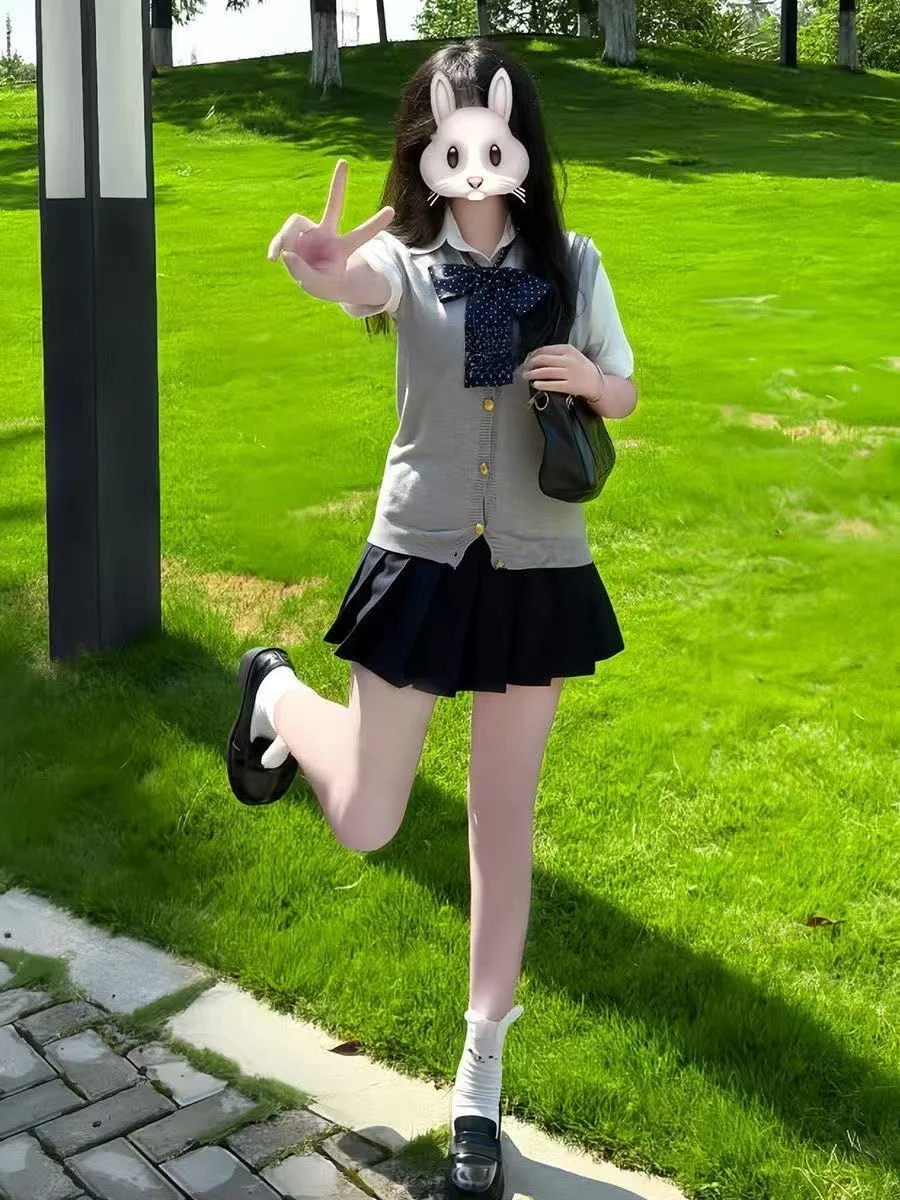 

Японский Sle JK orm Вязаный свитер Svel Открытый кардиган Тонкая верхняя одежда Жилет Юбка Комплект Женский ансамбль Faion