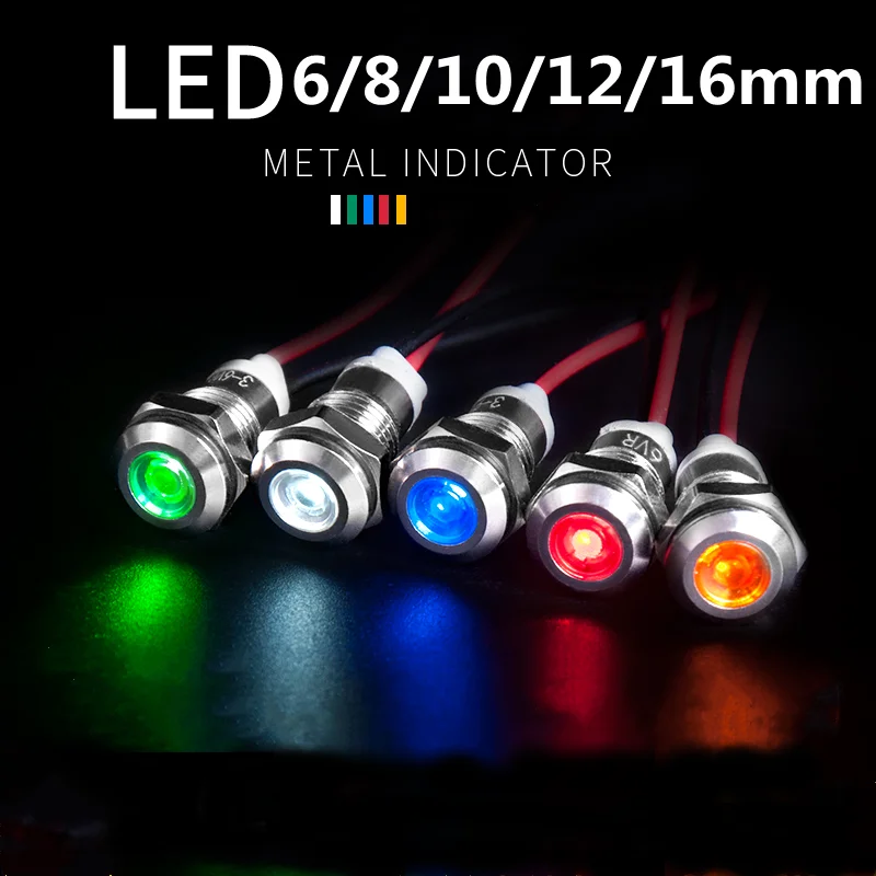 1 sztuk 6mm 8mm 10mm 12mm 16mm wskaźnik ostrzegawczy sygnał przycisk wskaźnik drutu 3V 5V 12V 24V 110V 220 wodoodporny IP67 Metal LED