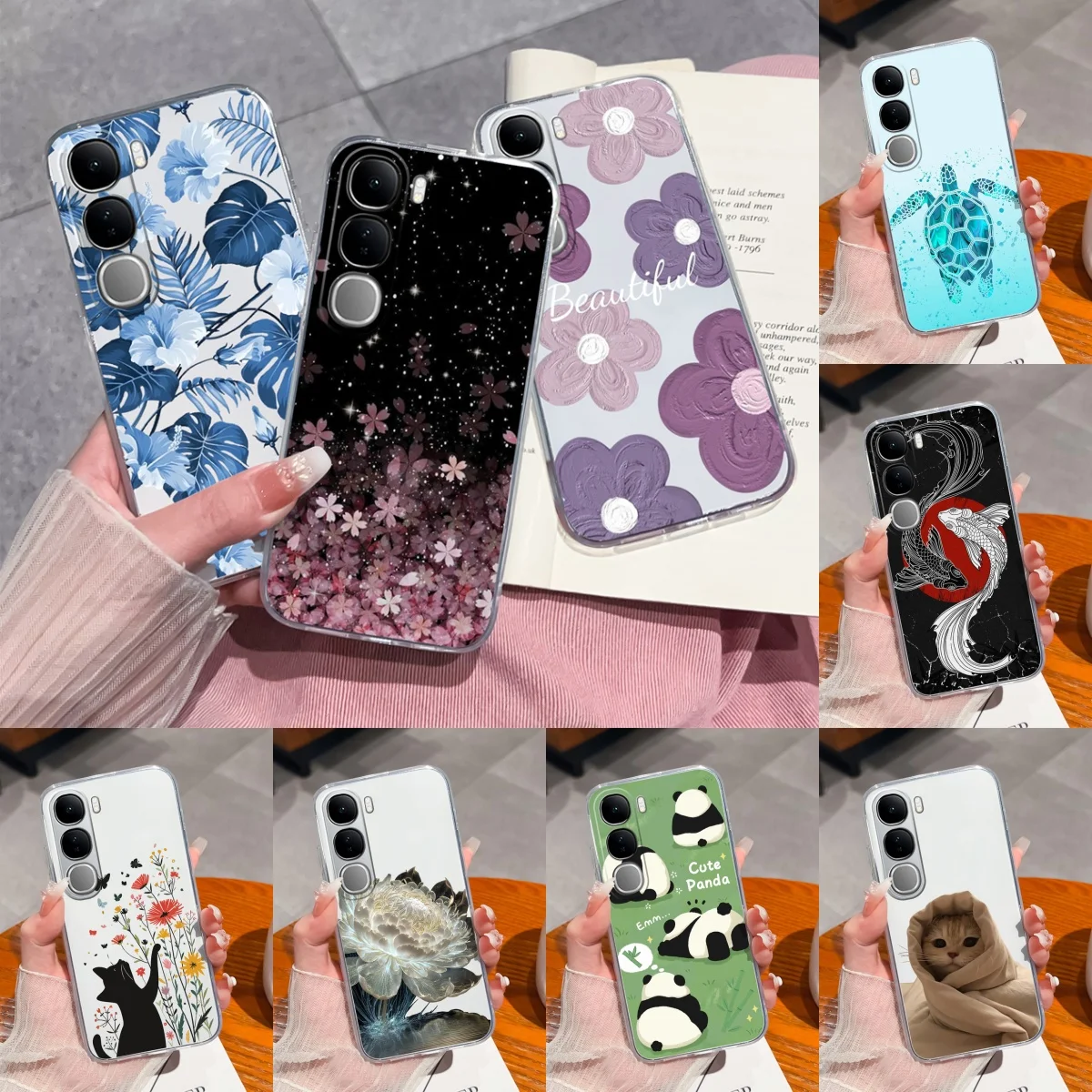 Para Vivo V40 Lite V40SE Y200 Y300 funda de teléfono transparente con flor de la suerte para Vivo V 40 Lite V40 SE 80W fundas traseras suaves de TPU