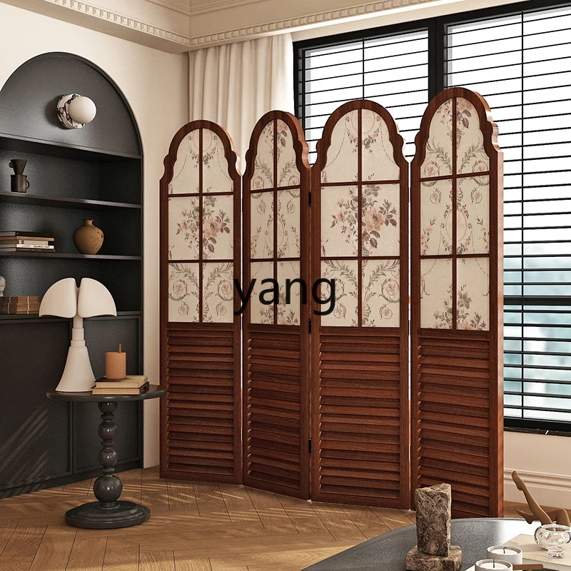 LTT French retro screen partition solid wood foldable mobile background wall decoration
