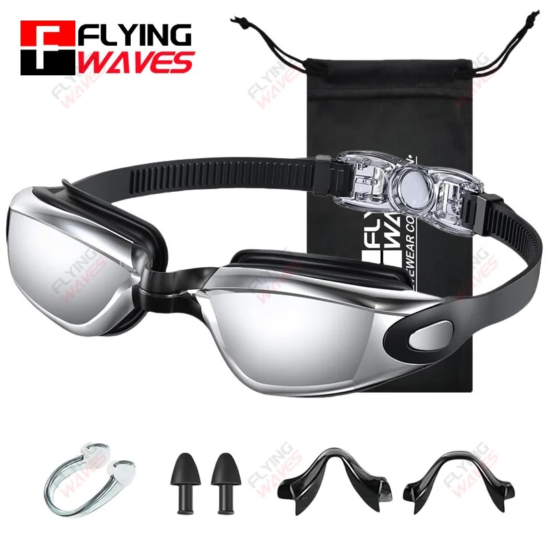 Verstellbare Silikon-Schwimmbrille für Erwachsene und Jugendliche, Herren und Damen, beschlagfrei, UV-Schutz, auslaufsicher, verspiegelte Schwimmbrille, Poolbrille