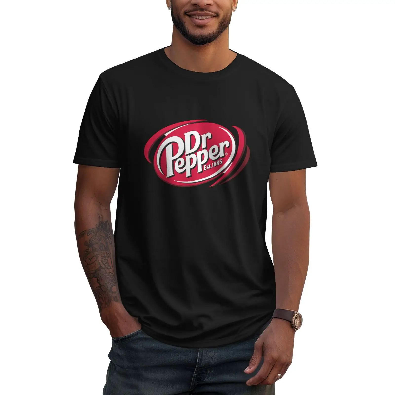 

Dr Pepper Logo T-Shirt Funny Men Novelty Tshirt Cotton Casual Tops Vintage Hip Hop Tees Harajuku Streetwear