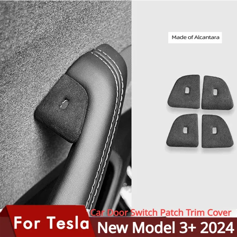 Cubierta embellecedora de parche para interruptor de puerta de gamuza Alcantara para Tesla Model 3 Highland 2024, decoración de protección, accesorios para automóviles