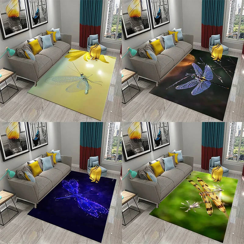 

3D Dragonfly Rug With Flying Animal Design, Bathroom Kitchen Doormat, Bedroom Living Room Decor Gift