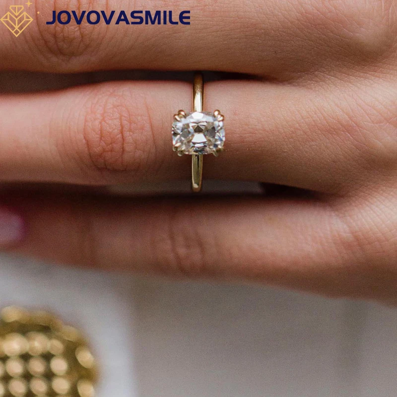 

JOVOVASMILE 14k Yellow Gold Moissanite Wedding Rings 2 Carat 8x6mm Elongated Old Mine Cushion Cut 18k Accessories For Women