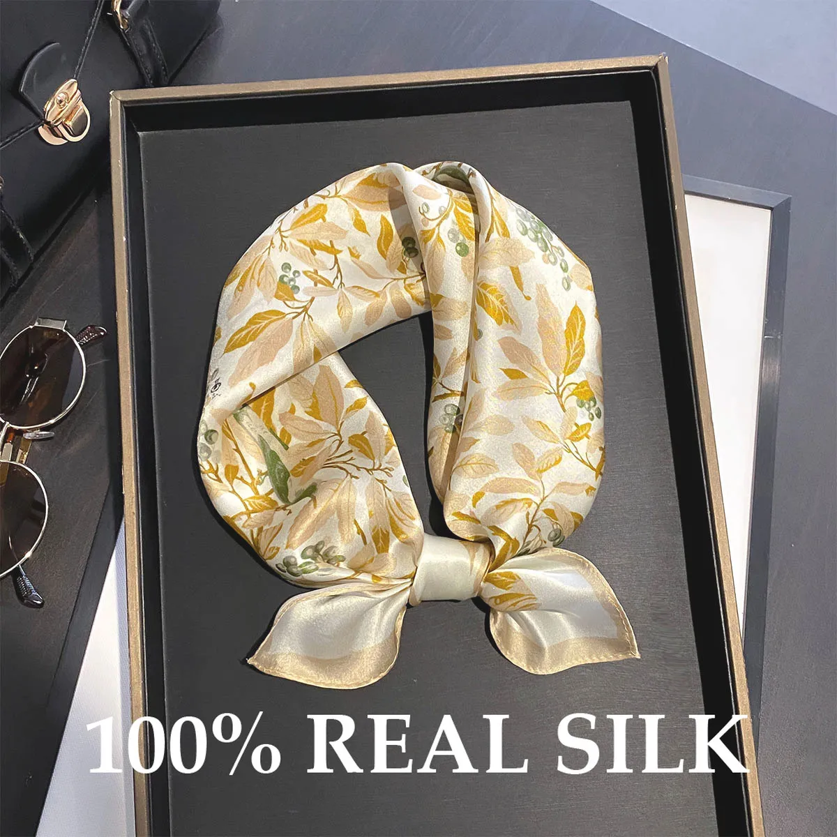 

100% натуральный шелковый платок для женщин, с принтом, 53 см, квадратный, роскошный, высококачественный, модный, летний, пляжный, хиджаб