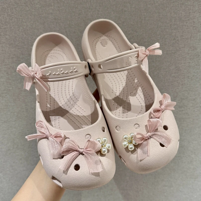 Fashion Pink bow Shoe decorations pearl flower Shoe Charms Set Women Ballet Shoes corc charms pack DIY Shoe Accessories