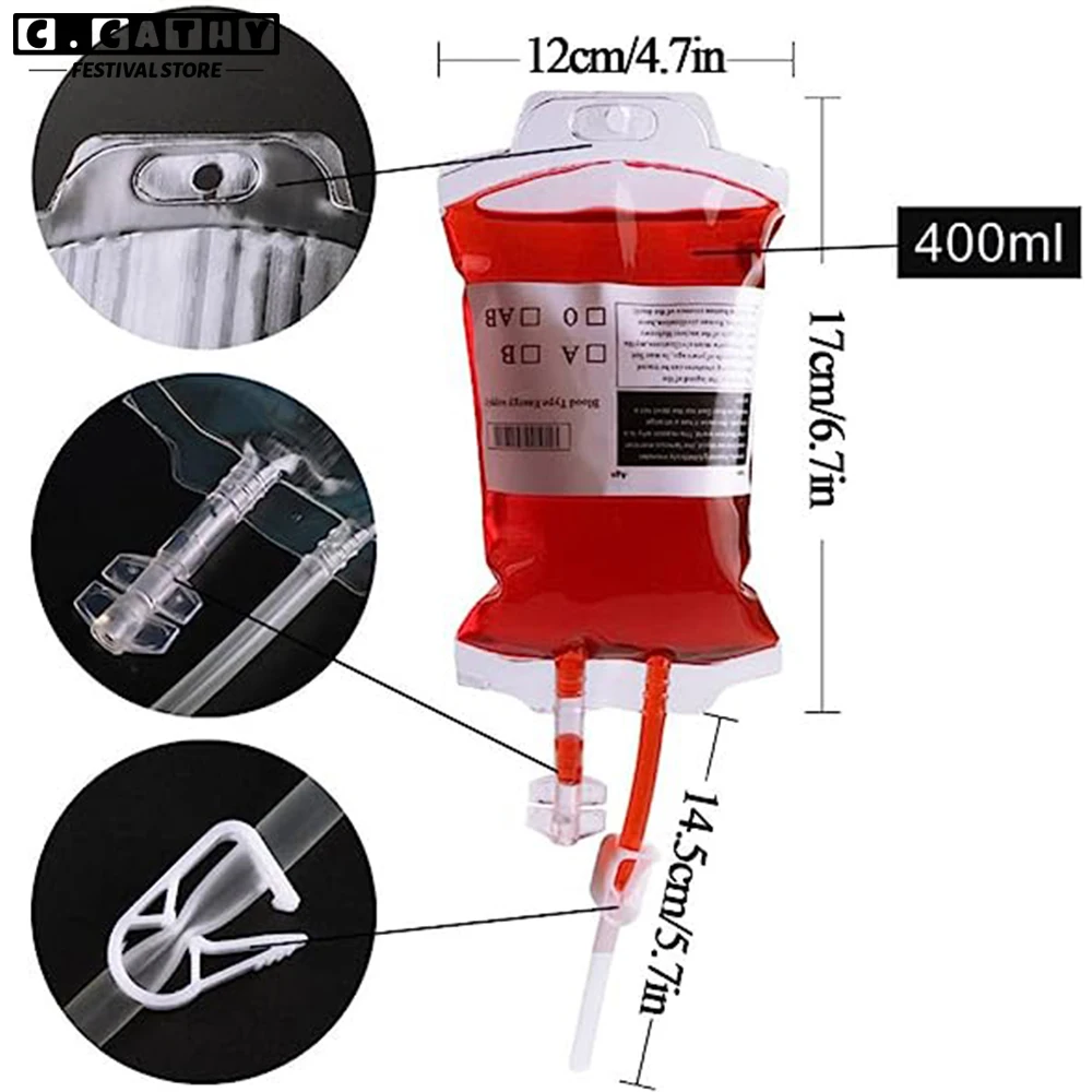 400ml Blood Bag Halloween Juice Beverage Drinking Bag Decoration Vampire Party Supplies Horror Nurse Hospital