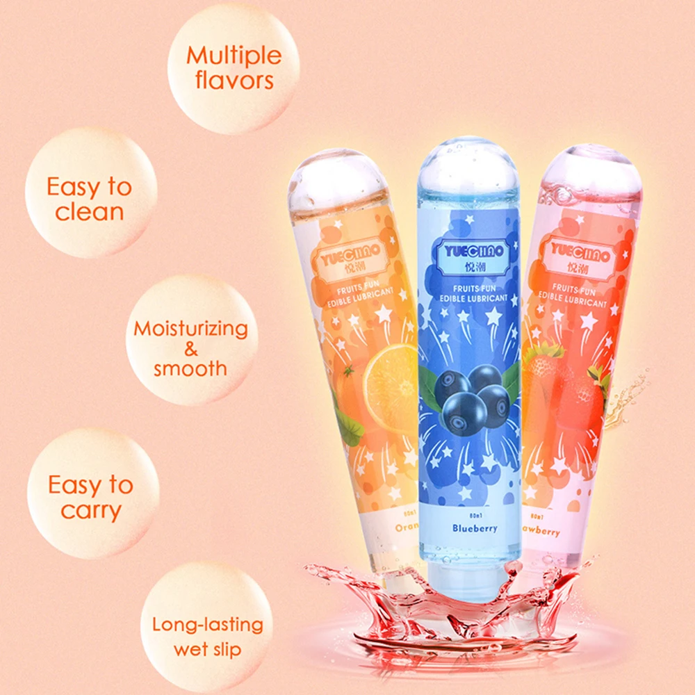 80ML Peach/Strawberry/Blueberry/Cherry/Orange Edible Flavor Water Based Lubricant Sex Anal Oral Gel Sex Lube For Couple Adult