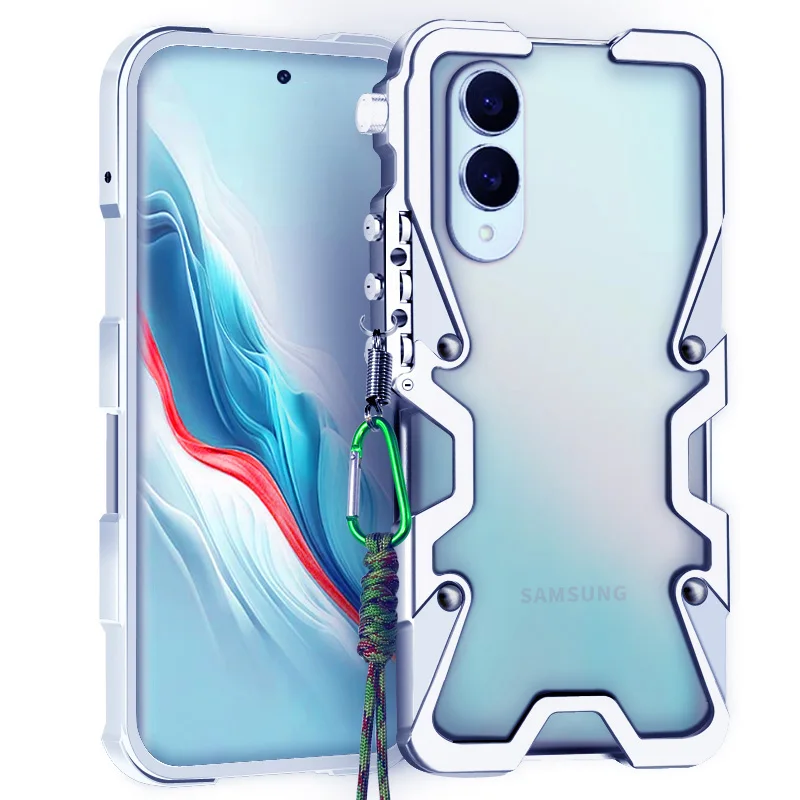 

Противоударный чехол с металлическим каркасом для Samsung Galaxy S25, алюминиевые чехлы-бамперы, сверхмощные чехлы с веревкой