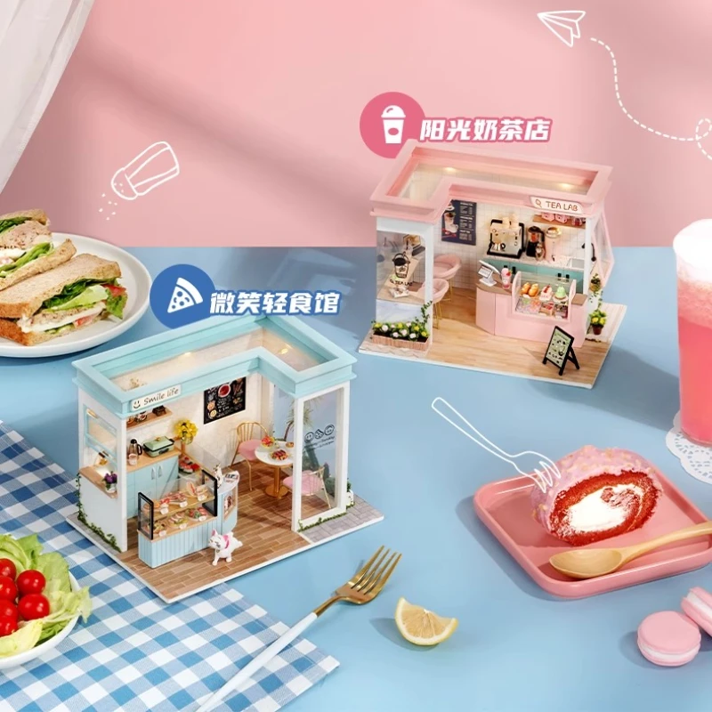 DIY ชุดตุ๊กตาพร้อมเฟอร์นิเจอร์ฉากบ้านหลังเล็กรุ่น Miniature ไม้ประกอบของเล่นสําหรับเด็กหญิงและเด็กชายของขวัญวันเกิดอะนิเมะ