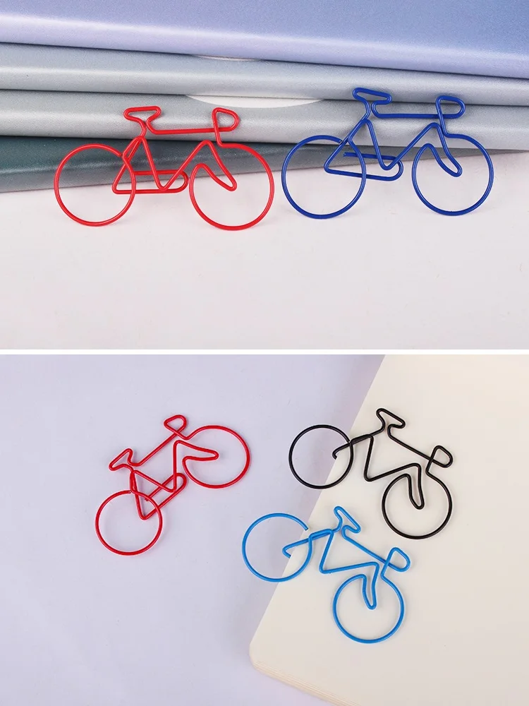 Bisiklet şekli kağıt klip kırtasiye bisiklet klip Metal sevimli kırtasiye Kawaii aksesuarları Paperclips Metal ataçlar dekoratif