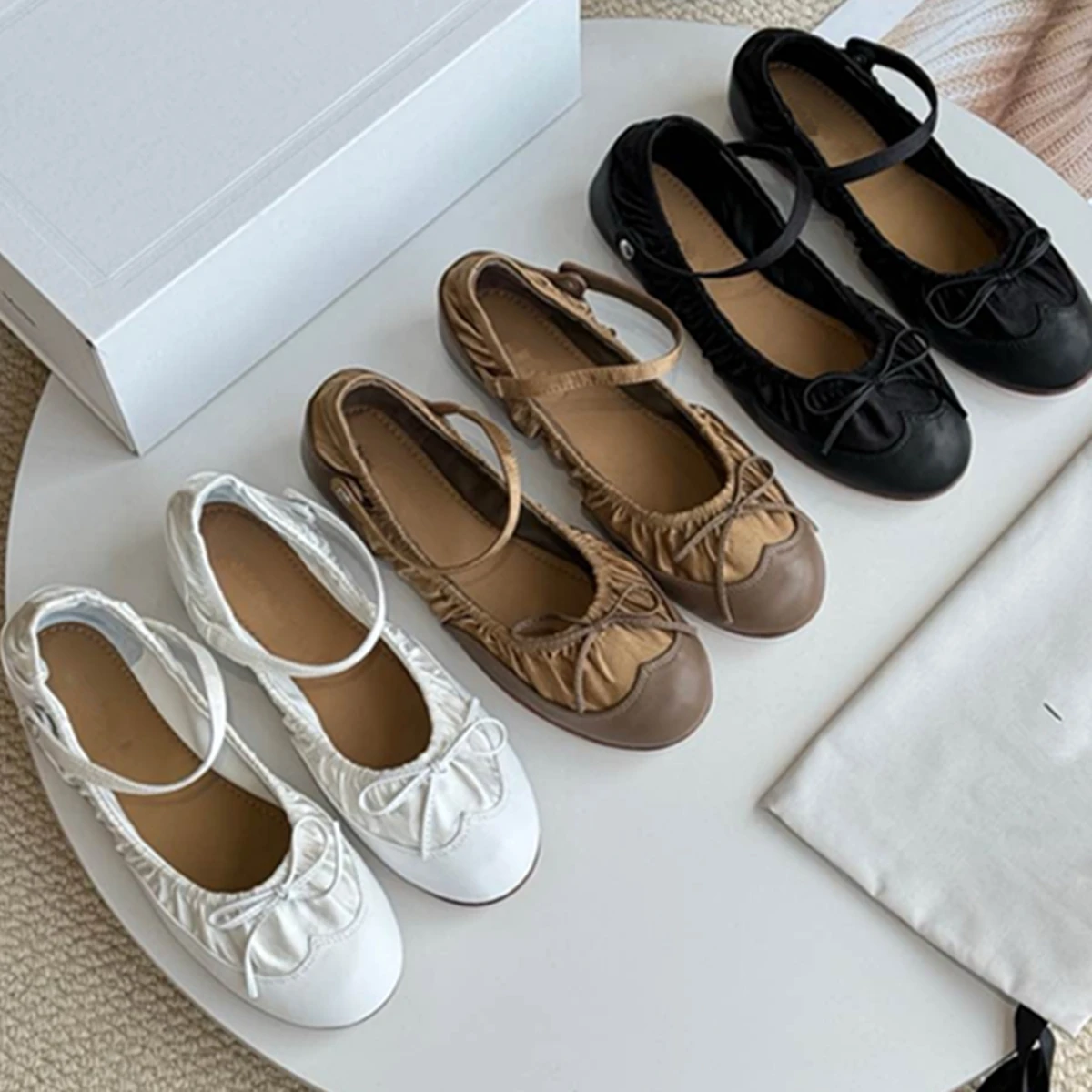 

Withered French Elegant Silk Sheepskin Patchwork Retro Ballet Shoes Fashionable Mary Jane Shoes Women Loafers Ladies
