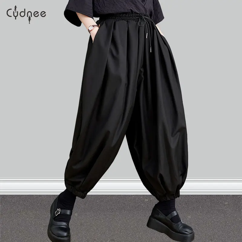 Womens Casual Loose Cozy Lounge Pajama High Waisted Wide Leg Cargo Pants Baggy Casual Harem Pants Plus Size Drawstring Bloomers