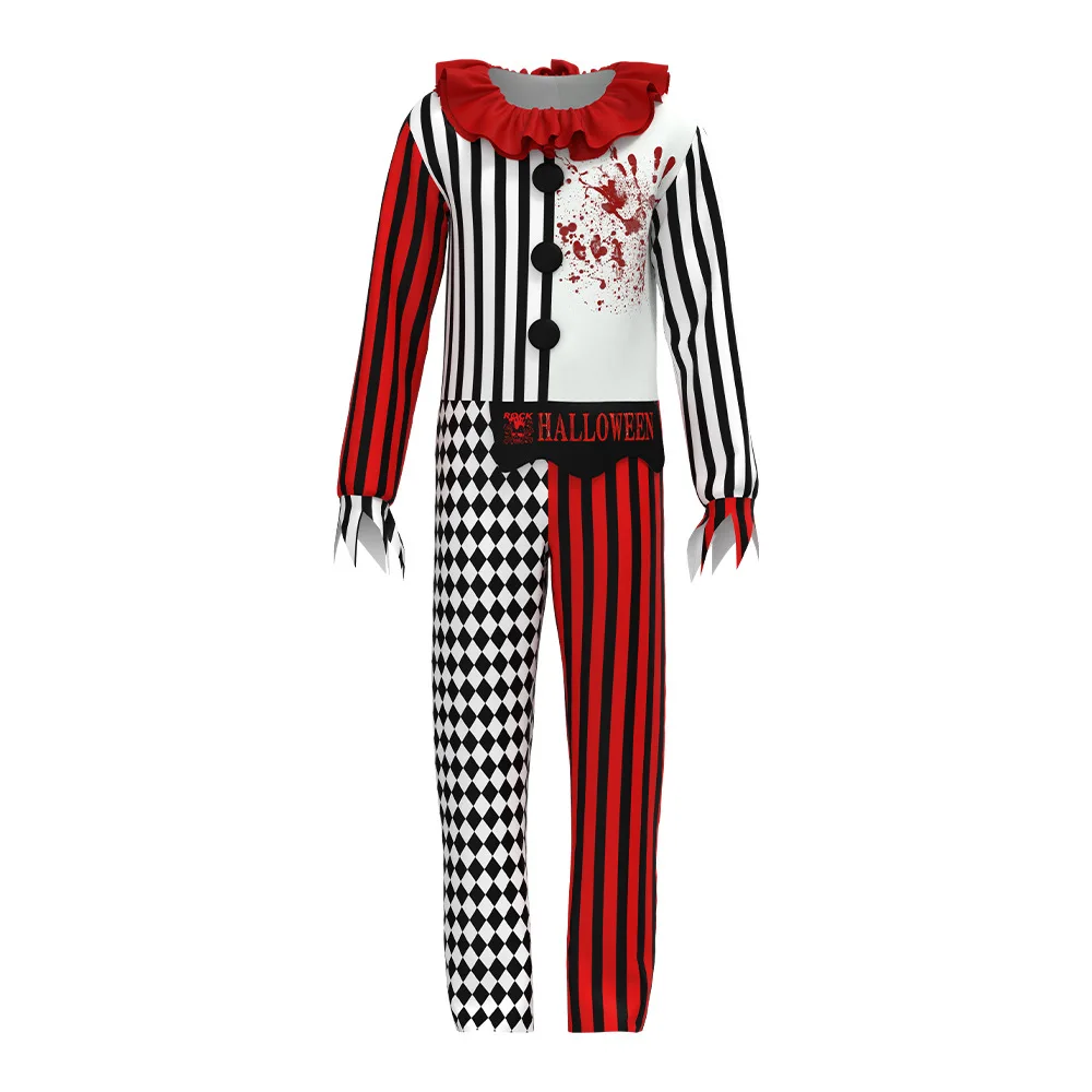 Halloween Adult Scary Clown Jumpsuit Cosplay with Mask Funny Joker Circus Clown Costumes for Men Kids Masquerade Party Cosplay