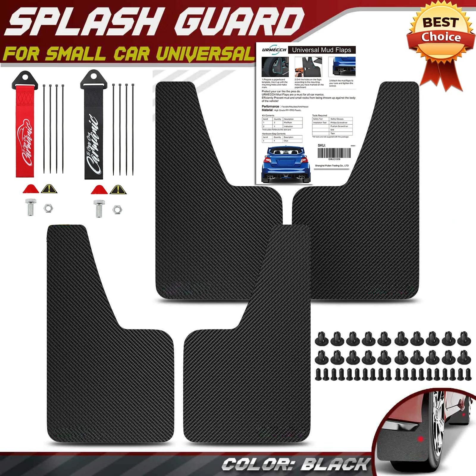 Брызговики из углеродного волокна с эффектом грязи, универсальные брызговики, литая брызговика, брызговик, буксирный крючок, наклейка, стильные аксессуары, черный, красный