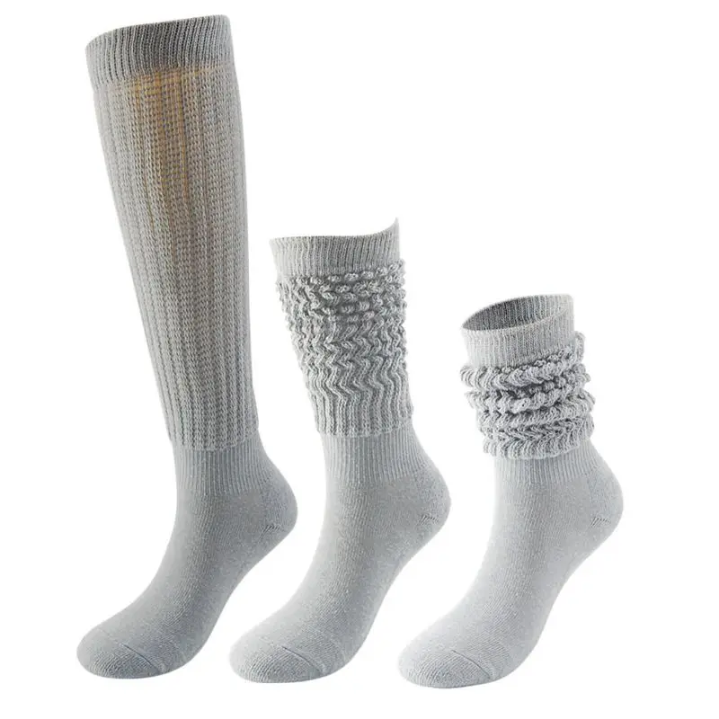 3Pairs Solid Color Thick Thermal Knee High Socks Girl Knit Calf Socks Cute Long Loose Slouch Socks Winter Warm