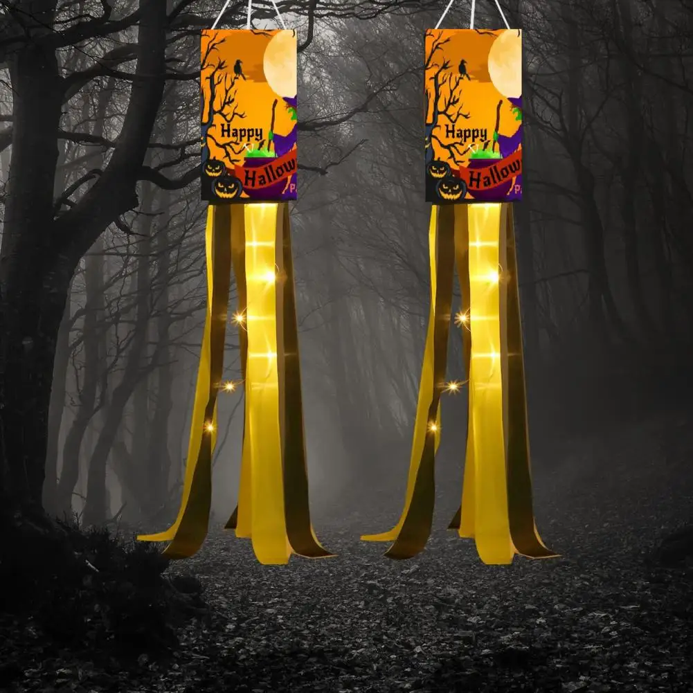 Halloween Yard Ornament Halloween Windsock Flag Halloween Pumpkin Witch Windsock Flags with Lights for Outdoor Decor Party