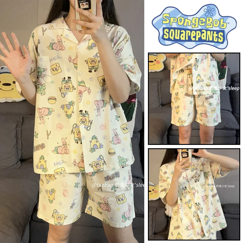 SpongeBob Patrick Star Pajama Set Short Sleeves Shorts Sleepwear Cartoon Anime Shirt Tops Summer Lady Casual Cute Homewear Gift