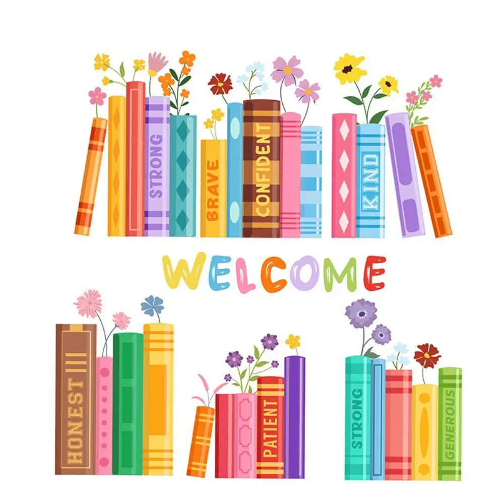 6PCS/Set Multicolor Bookshelf Window Stickers Static Cling Removable Glass Decals No Residue No Fade Bookshelf Window Decals