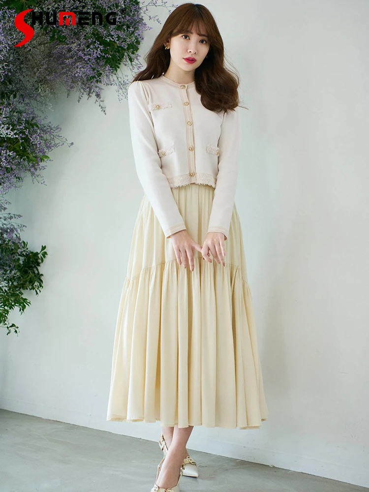 

Japanese Style Elegant Casual Elastic High Waist Slim Fit A-line Long Skirt Women Summer 2024 Simple All-Matching Pleated Skirts