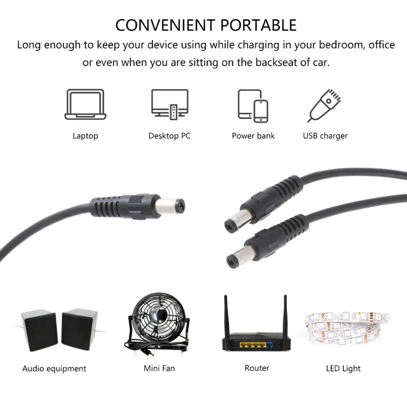 DC5.5mmx2.1mm Y Splitter Cable, 18AWG Male Connections Splitters 11.8in for Various Electronic Devices