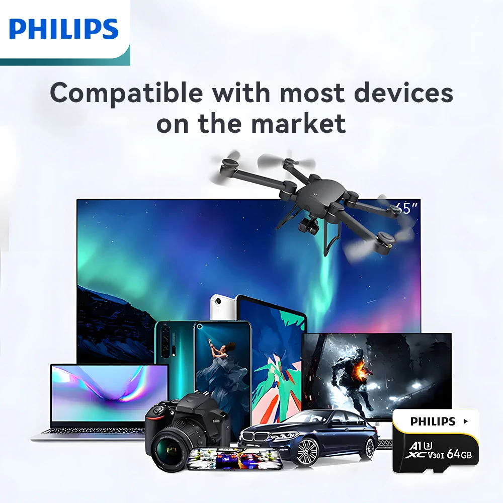 Scheda Philips TF Scheda di memoria ad alta velocità da 8 GB 16 GB 32 GB 64 GB 128 GB 256 GB (A1 U3 Classe 10 V30) per telefoni cellulari/fotocamere/schede