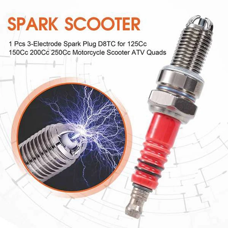 10 Pcs 3-Electrode Spark Plug D8TC For 125Cc 150Cc 200Cc 250Cc Motorcycle Scooter ATV Quads