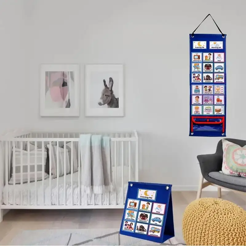 Tableau de calendrier mural pour enfants et tout-petits, calendrier visuel, tableau de routine 03 avec 72 cartes pour la maison et la famille