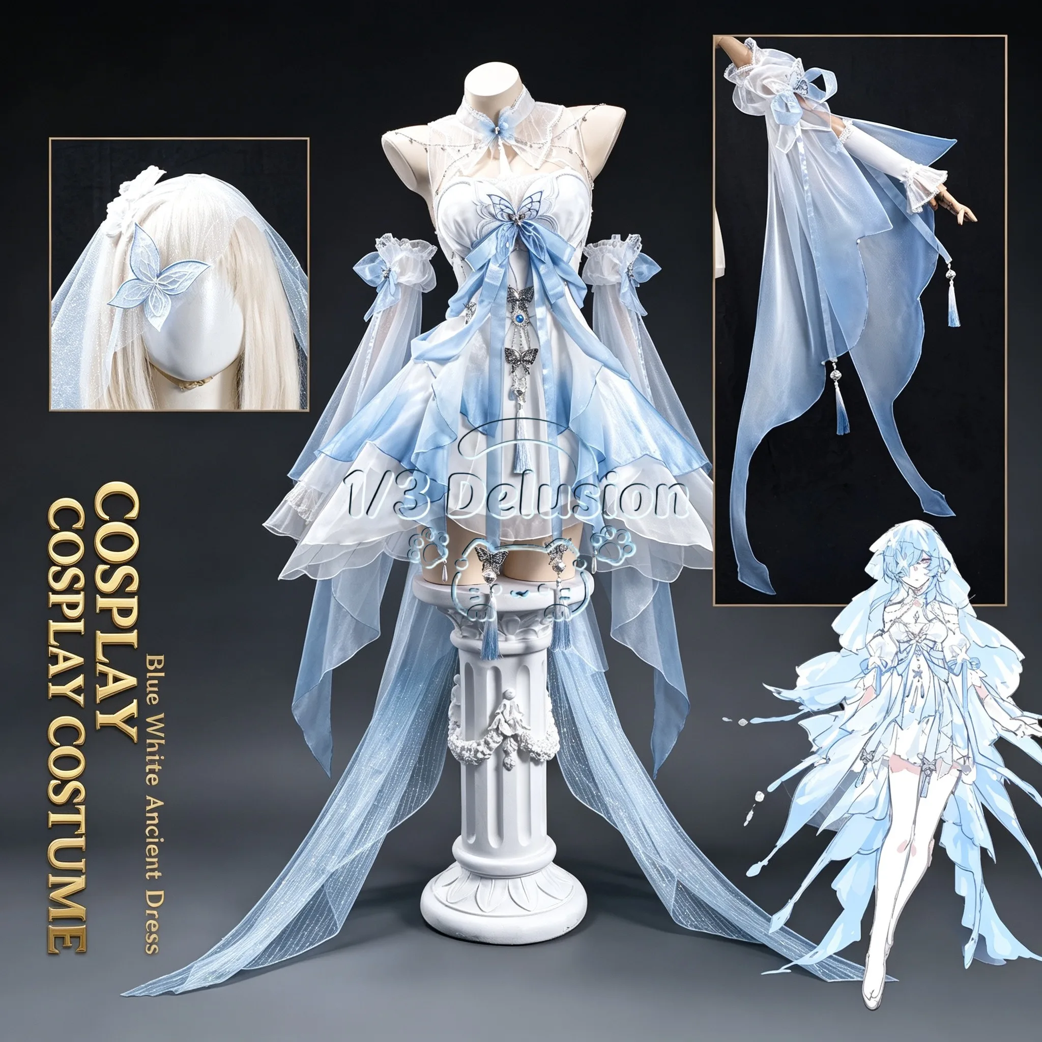 Anime game series: Wuthering Waves Shorekeeper Canglan Cosplay Costume Full Set Fairy Style For Hallowmas Christmas Role Play