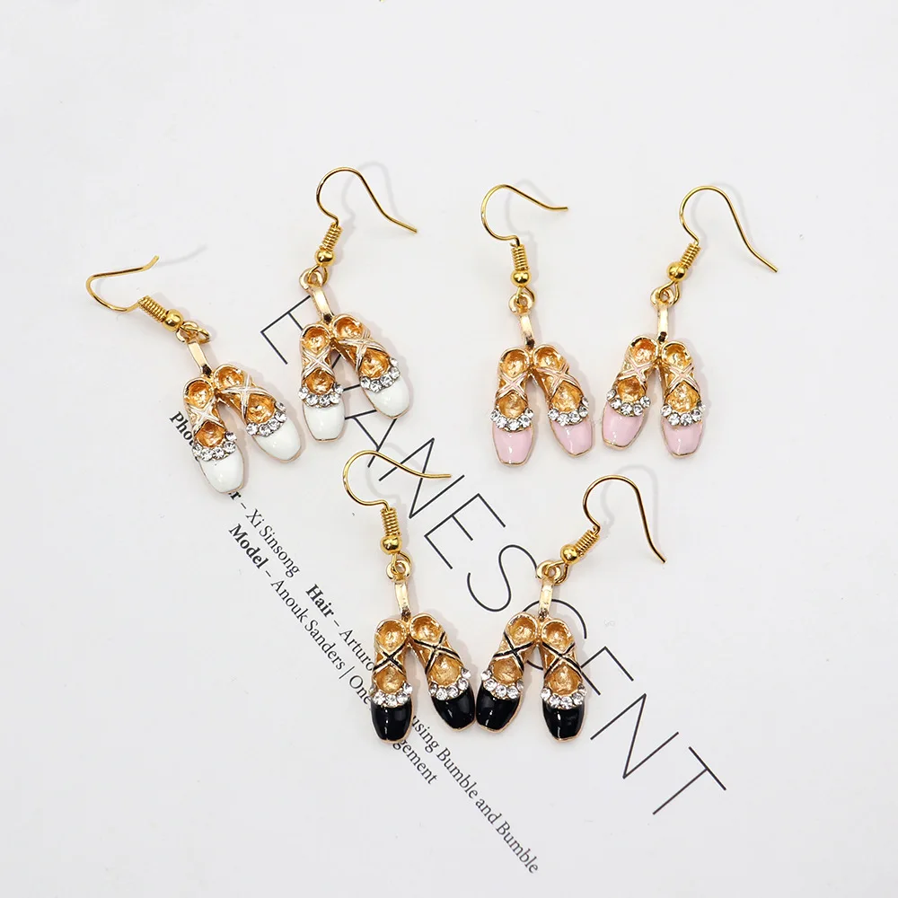 Ovxxons 1 Pair New Alloy Dripping Oil Ballet Shoelaces Drill Earrings Personality Temperament Ear Accessories