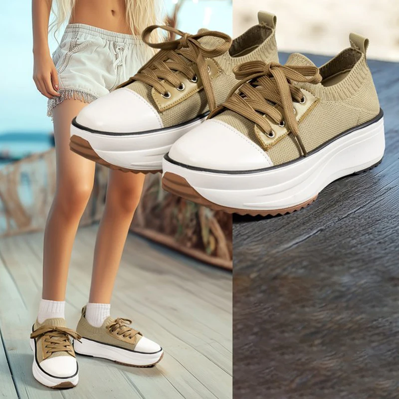 European and American New Fashionable Vulcanized Shoes Casual Canvas Shoes Fly Knitting Rocking Sole Single Shoes