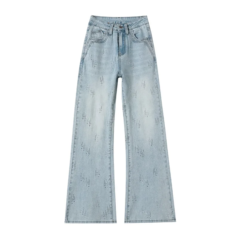 Shiny Rhinestone Women's Flared Jeans Vintage Washed High Waist Slim Denim Trousers 2026 New Versatile Cowboy Pants